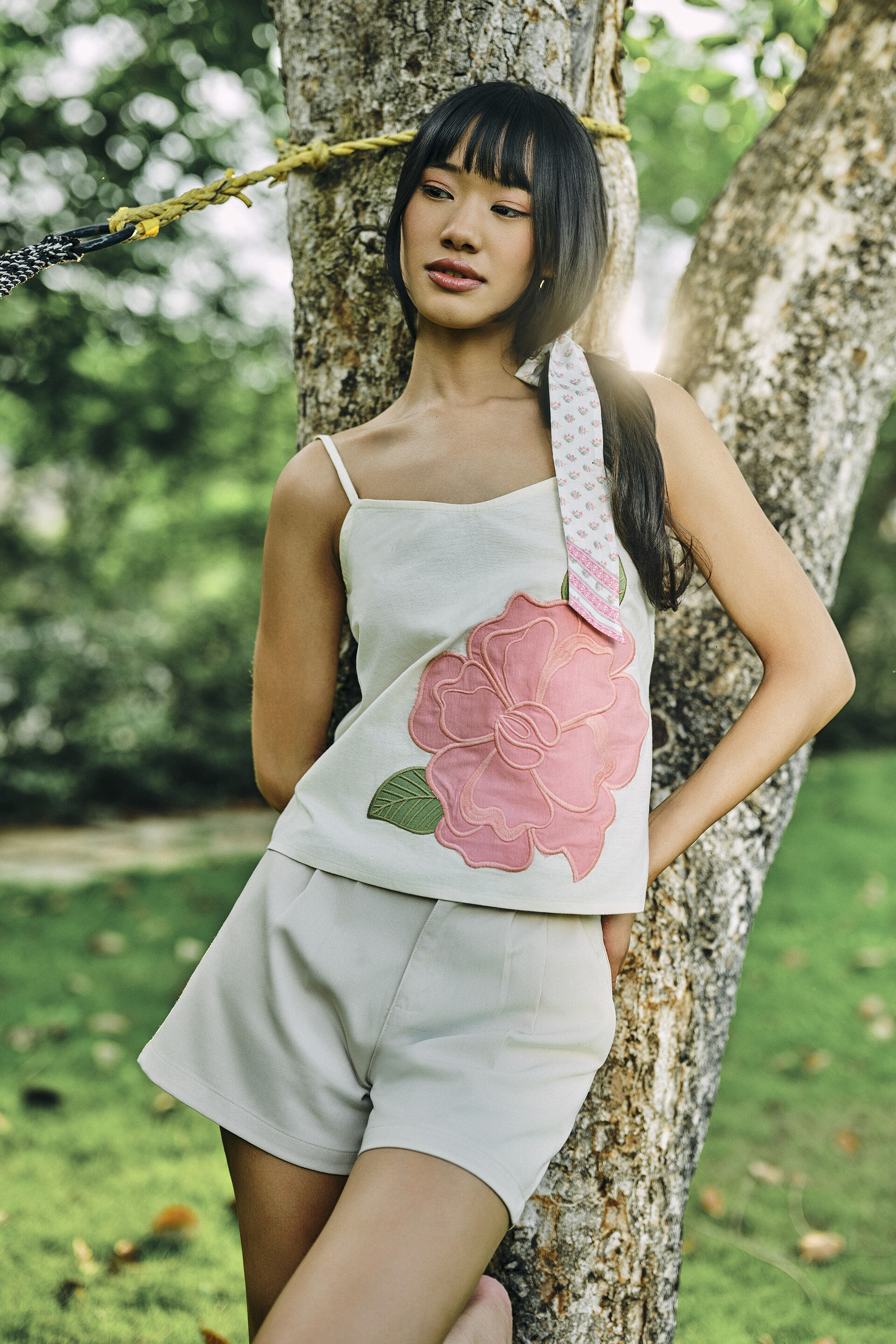 Fleur Off-White Applique Top, Off White, image 1